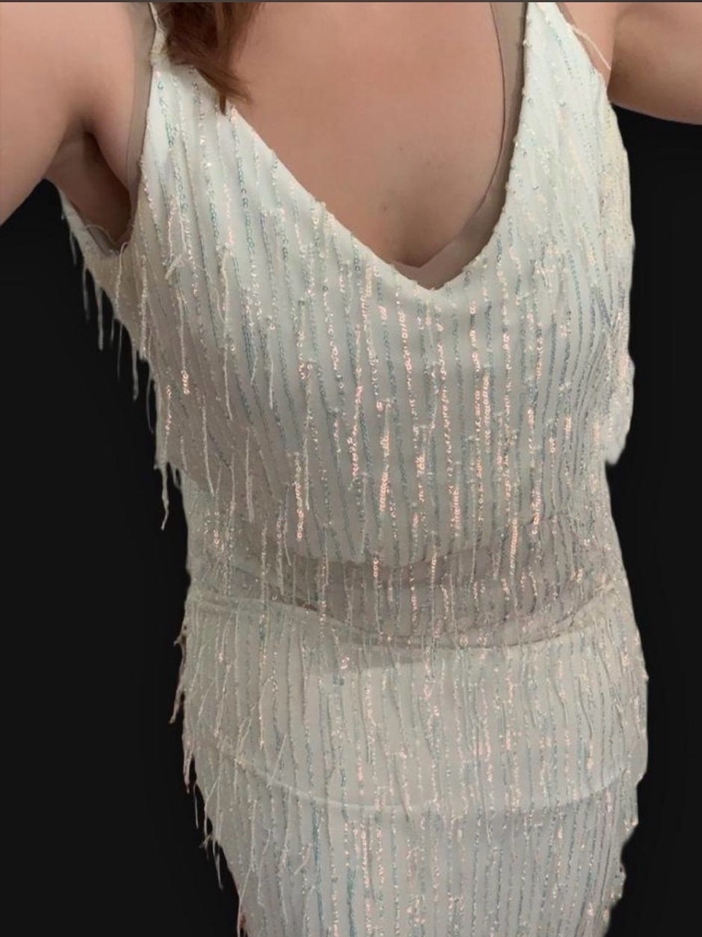 White sequin fringe disco dress maxi